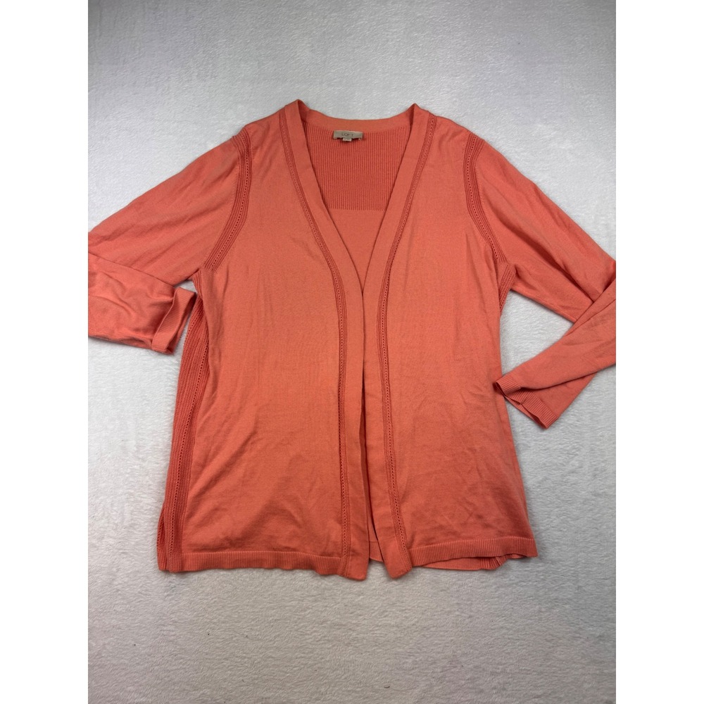 Loft Outlet Cardigan Womens XL Coral Orange Open Front Pointelle Cotton Knit